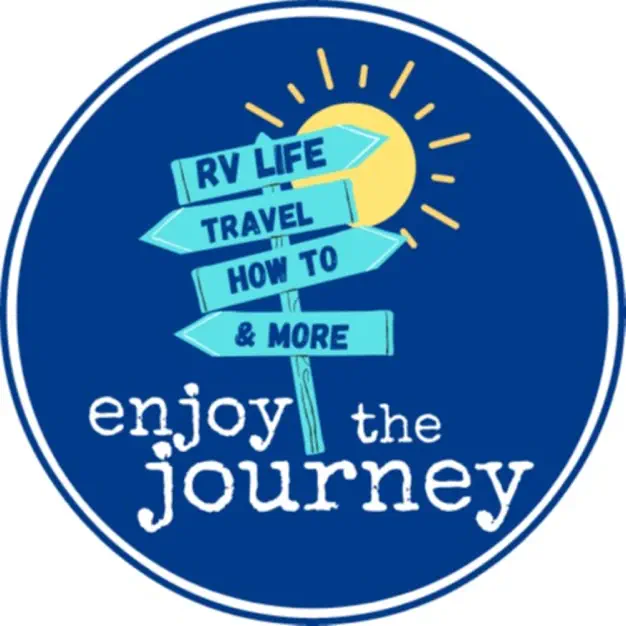 RV travel and lifestyle inspirational badge with directional signs.