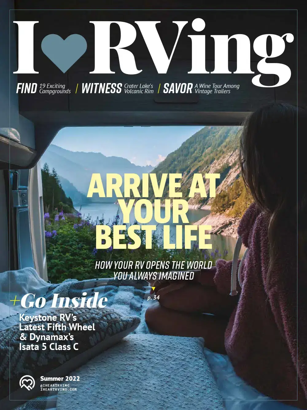 RV magazine cover, nature view, travel lifestyle concept.