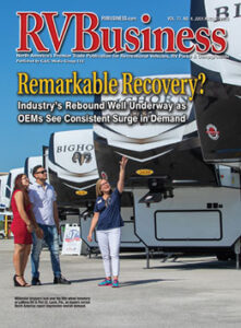 RV Business magazine cover, industry rebound discussion.