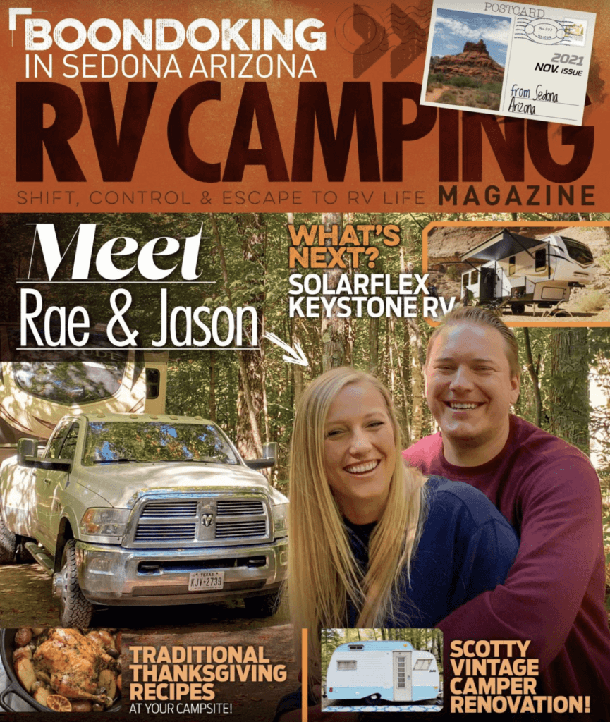 RV Camping magazine cover featuring couple and truck.
