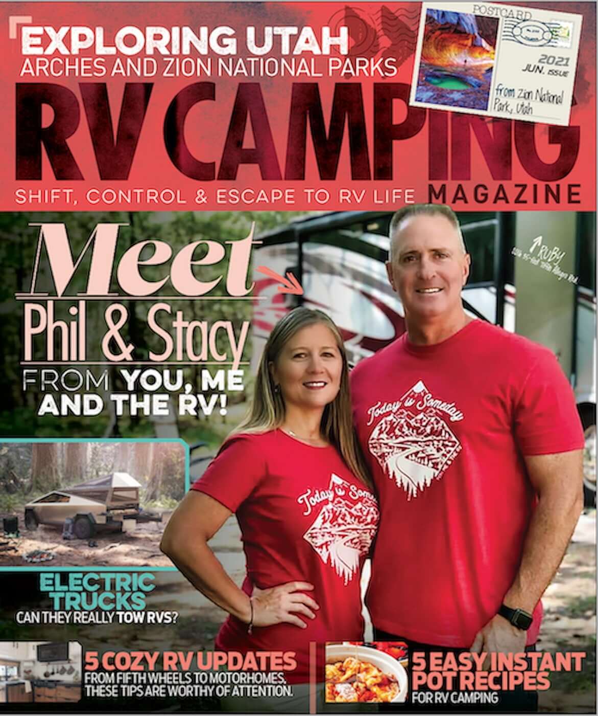 RV Camping Magazine cover featuring couple and Utah parks.