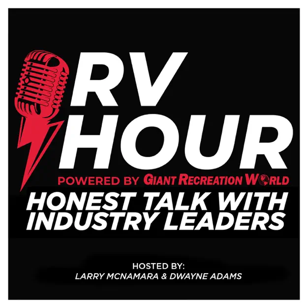 RV Hour podcast logo with microphone and lightning bolt.