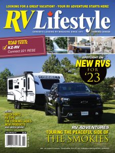 Cover of "RV Lifestyle" magazine featuring new RV models.