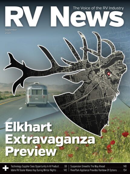 September 2023 RV News magazine cover with graphic fish.