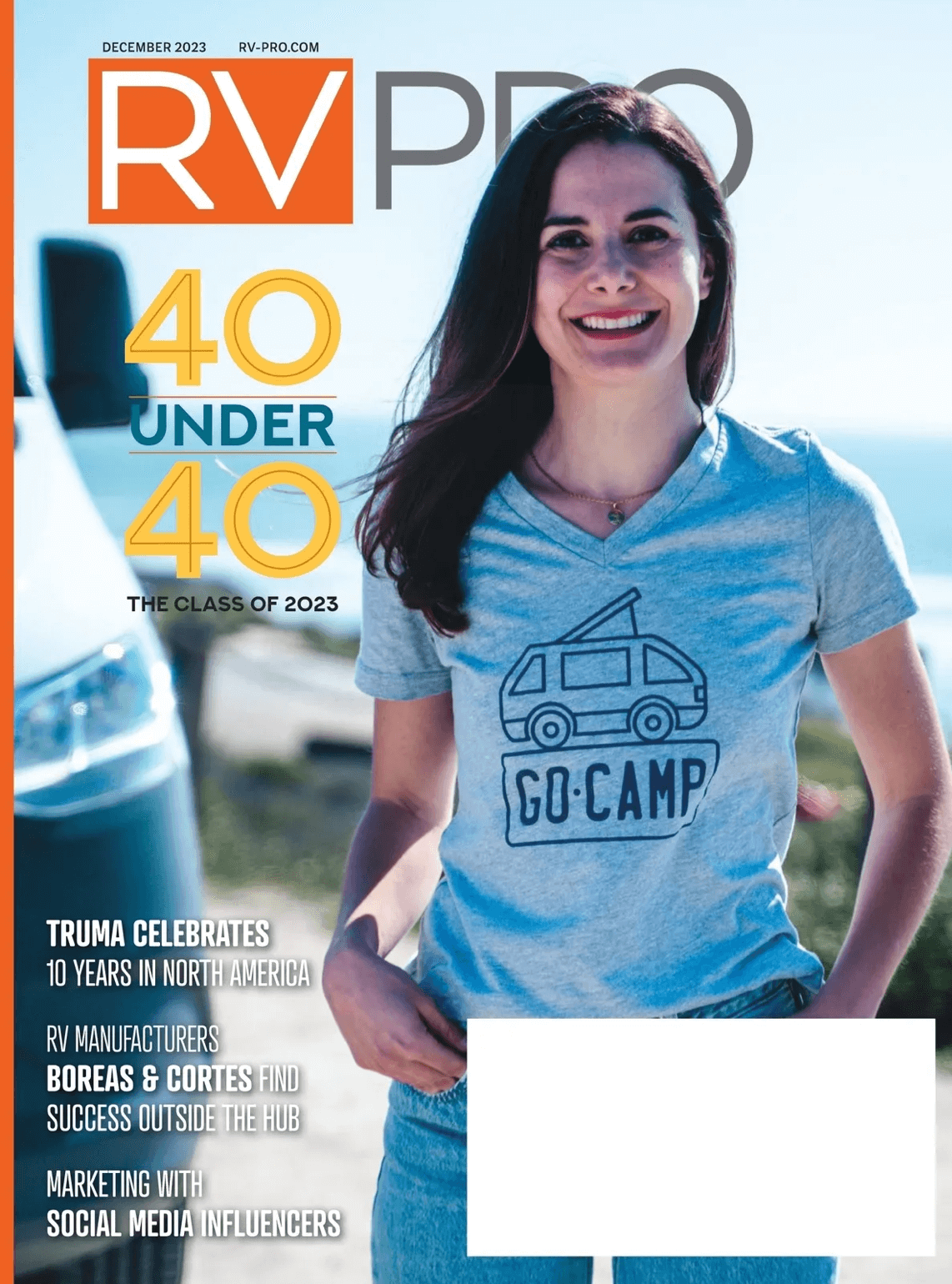Woman on RV PRO magazine cover, featuring 40 under 40.
