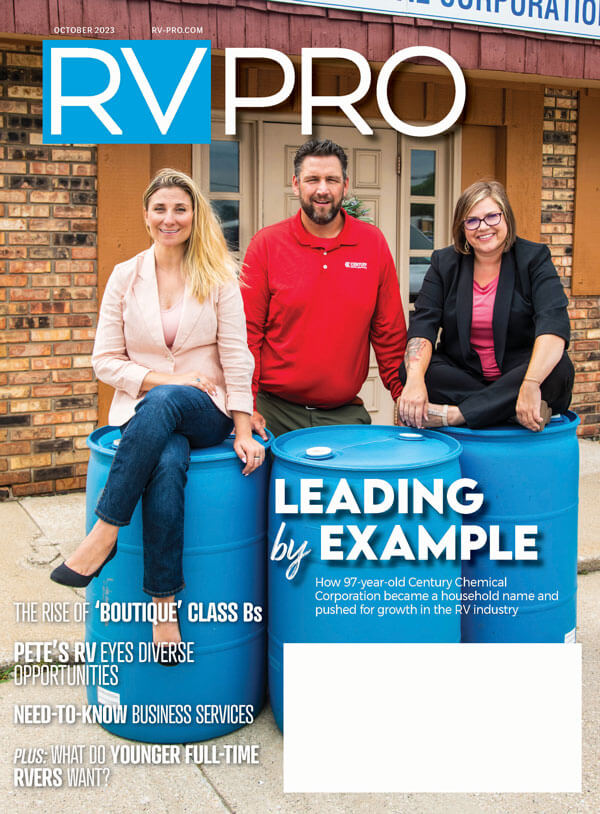 October 2023 RV Pro magazine cover with three professionals.