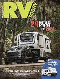 RV Today magazine cover, travel trailer features and trends.