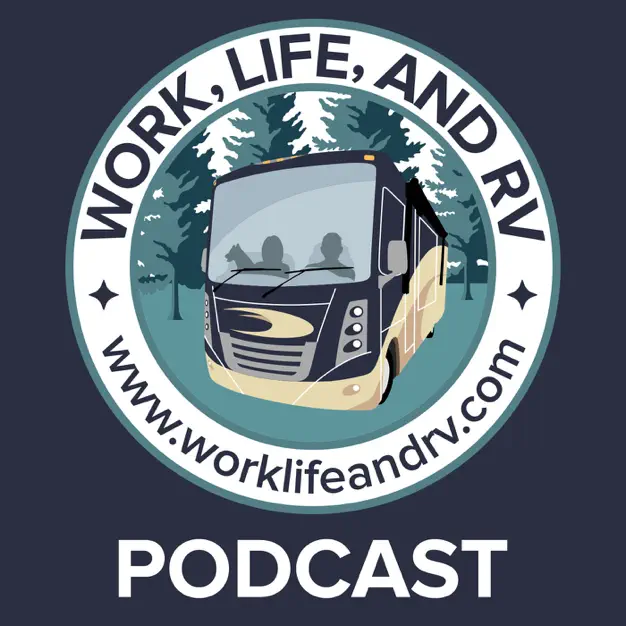 RV-themed podcast logo with URL.