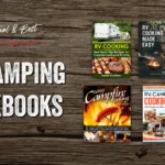 Variety Of Rv Camping Cookbooks On Wooden Background.
