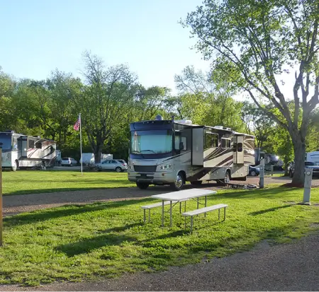 RVs parked at a serene campground.