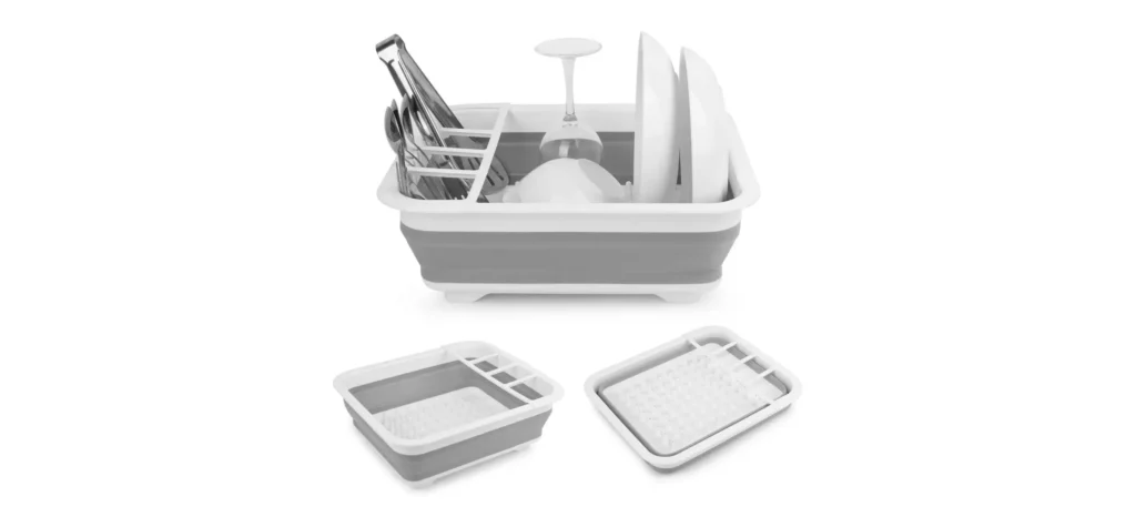 Compact dish drying rack and utensil holder