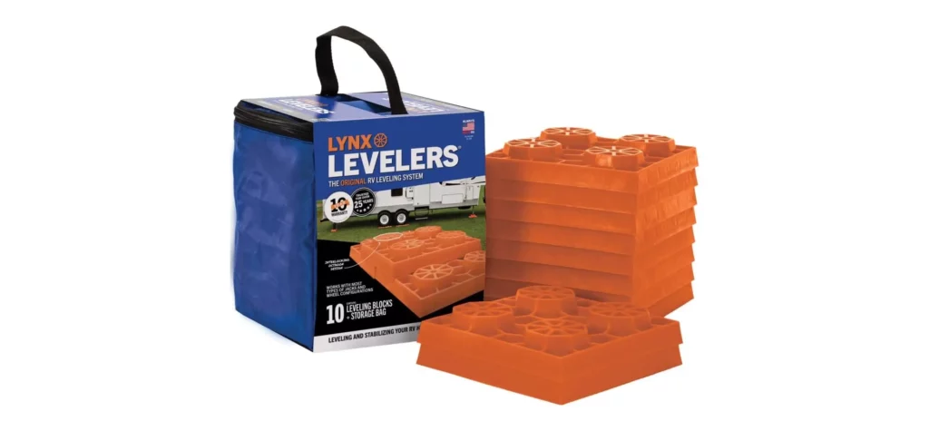 Lynx Levelers for RVs with packaging and storage bag.