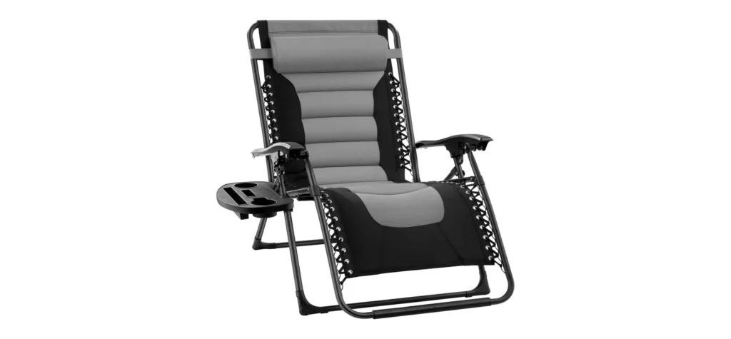 Adjustable outdoor zero-gravity lounge chair with cup holder