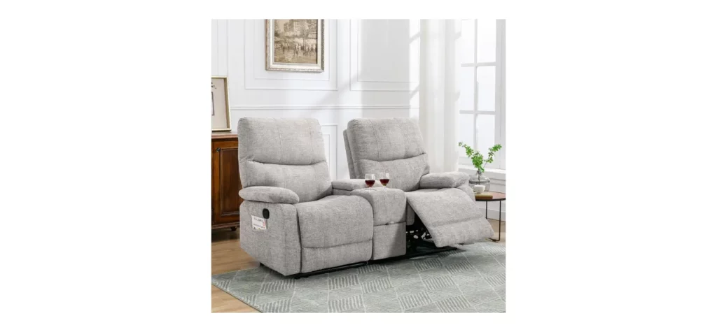 RV B Double Reclining Loveseat Fabric Theater Seating Console Couch