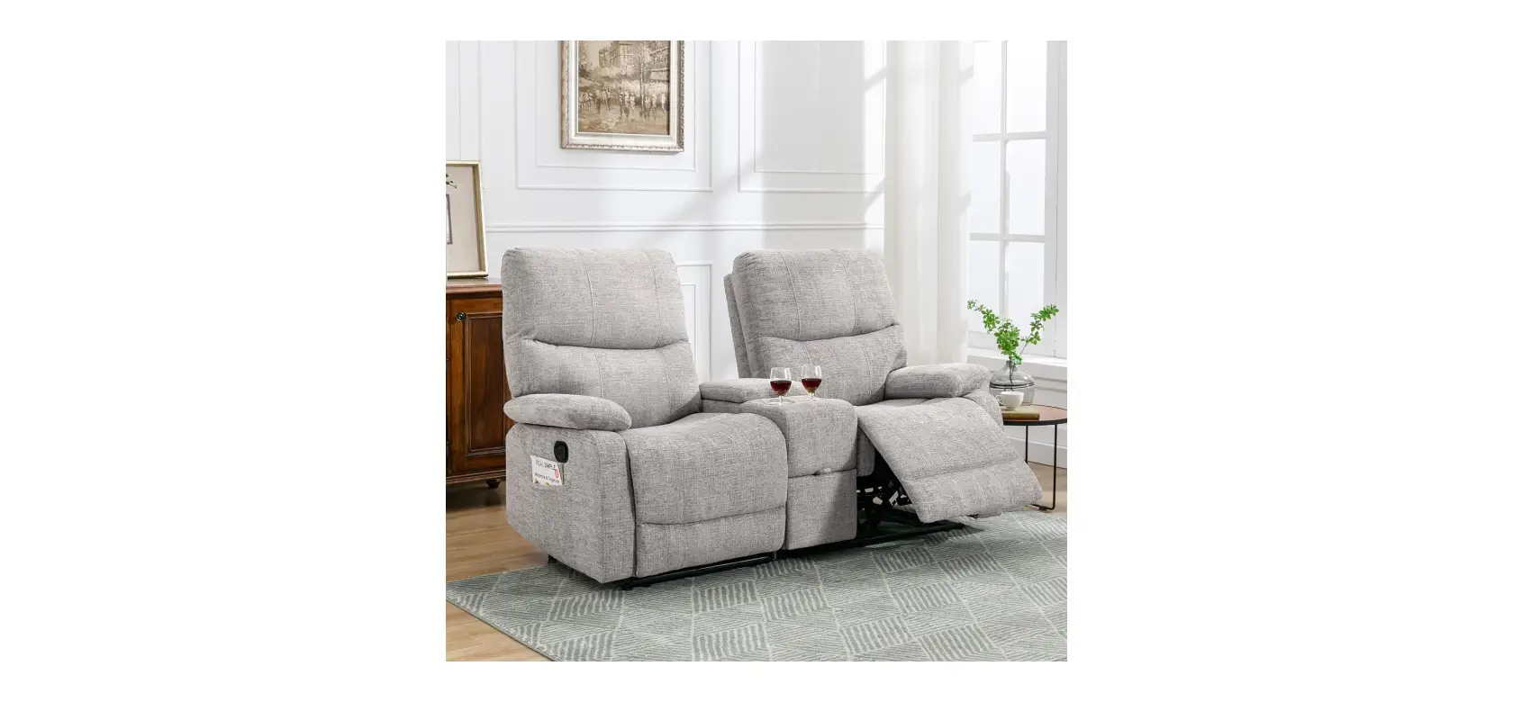 Rv B Double Reclining Loveseat Fabric Theater Seating Console Couch